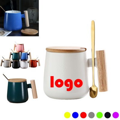 14 Oz Ceramic Coffee Mug Coffee Cup With Lid And Spoon
