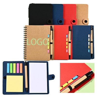 Spiral Notebook With Ball Pen and Sticky
