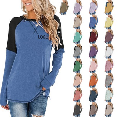 Fashionable Women's Color Block Crew Neck Top