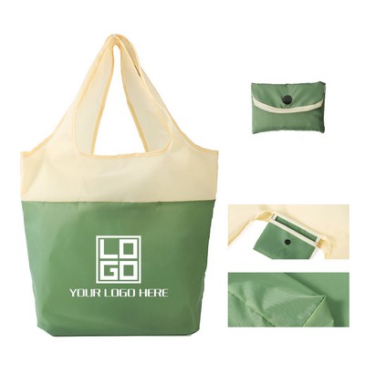 RPET Two-Tone Foldable Shopping Tote Bag W/ Handle