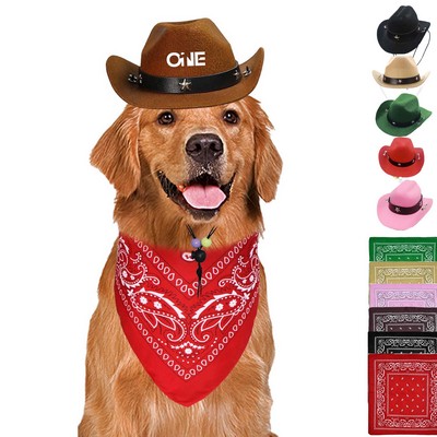 Dogs Cat Pet Cowboy Hat with Bandana
