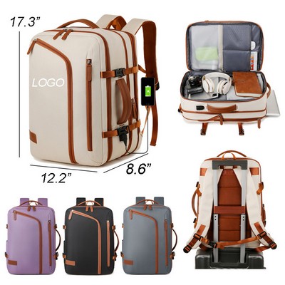 Expandable Travel USB Business Backpack-17.3"x12.2"x 8.6"