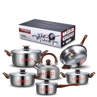 6-Piece Stainless Steel Kitchen Pots Set W/ Wood-Grain Handles