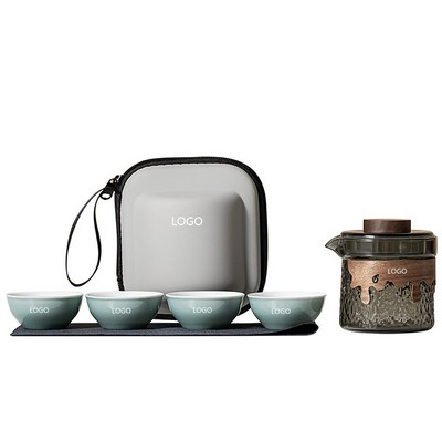 Ceramic Travel Tea Set W/ Glass Teapot And 4 Cups