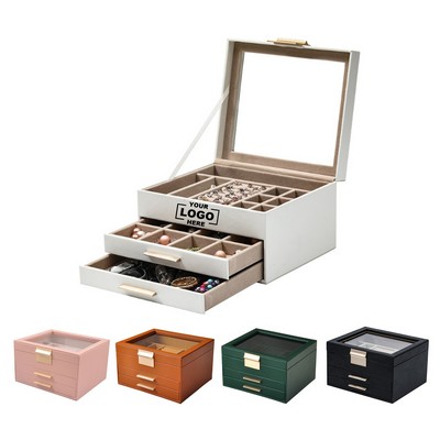 PU Window Triple-Layer Jewelry Storage Box