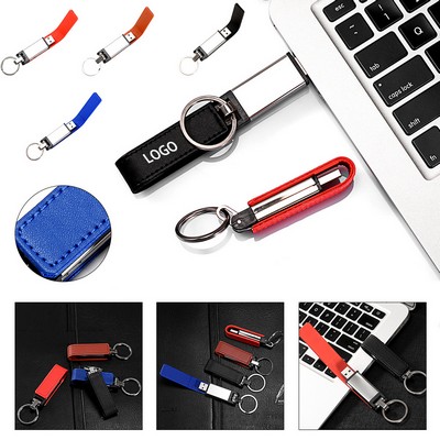 Keychain Leather USB Flash Drive with Metal Fastener