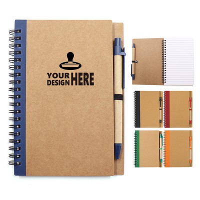 Eco Kraft Spiral Journal Notebook With Pen MOQ50