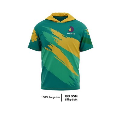 Sublimated 180G Silk-Feel Short Sleeve Hooded T-Shirt