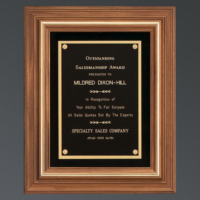 American Walnut Frame Plaque, Black Velour Background and Black Brass Plate, Large (12"x14")