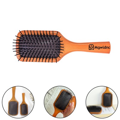 Small Beech Wood Paddle Brush with Air Cushion for Scalp Massage