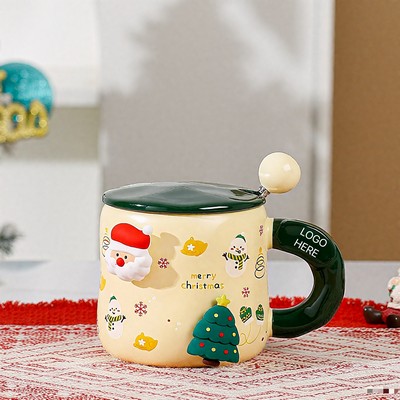 Magnetic Christmas Ceramic Mug with Lid and Spoon 400ml