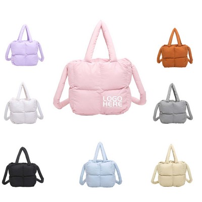 Small Quilted Puffer Tote Bag With Short And Long Handles