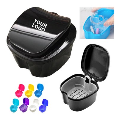 Portable Denture Soak Cup With Lift Out Strainer 3.54" Length X 3.74" Width X 2.56" Heig