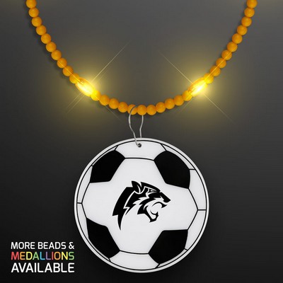Soccer Ball Medallion with Beaded Necklace (Non Light Up) - BLANK