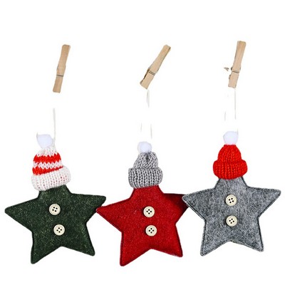 Christmas Knitted Hat Star Mini Ornament Creative Red Five Pointed Tree Hanging Decor