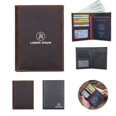RFID Blocking Genuine Leather Passport Holder Travel Wallet