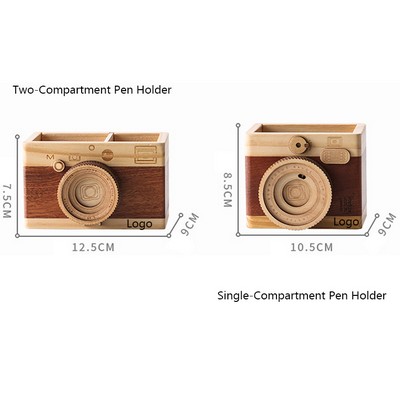 Wooden Camera-Shaped Pen Holder