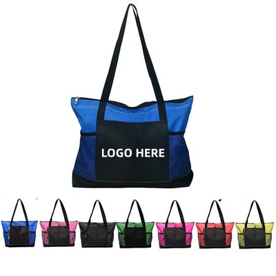 Oxford Shoulder Tote Bag with Zipper