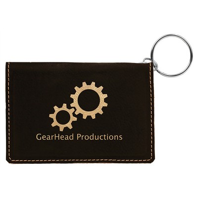 Black/Gold Keychain ID Holder, Laserable Leatherette