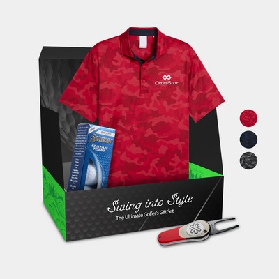 PUMA® Camo Men's Polo Shirt, Srixon® Golf Balls & Pitchfix® Icon Divot Tool Gift Set