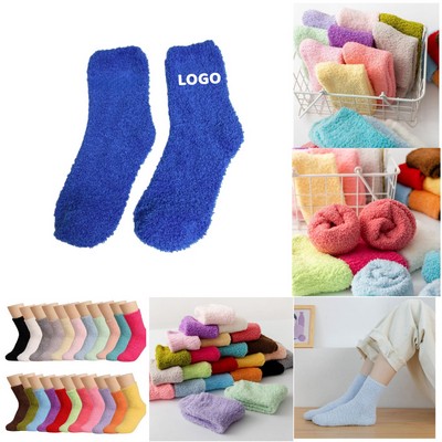 Adult Solid Colour Coral Fleece Socks With Custom Embroidered Logo