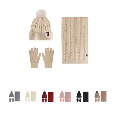 Warm Gloves Hat Scarf Set