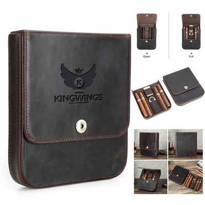 4 Slot Cigar Case Travel Full Grain Leather Cigars Humidor Box