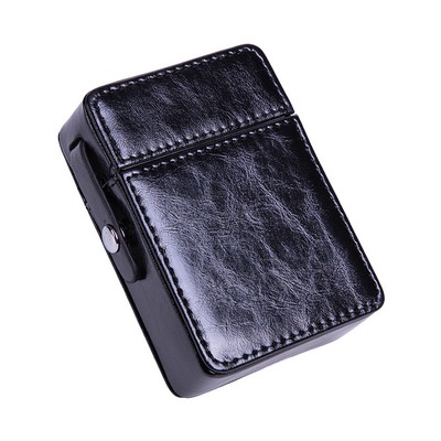 Leather Cigarette Box Case with Lighter Holder