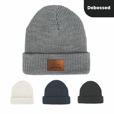 Customized Faux Leather Patch Beanie