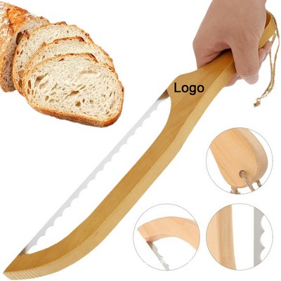 Wooden Fiddle Bread Slicer Bow Knife 15.7" Serrated Sourdough Cutter for Baguettes Bagels