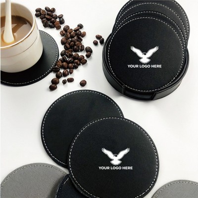Leather Round Coaster Set