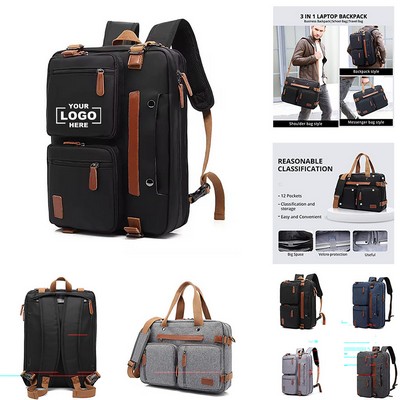 Convertible 15.6" Hybrid Laptop Backpack - 3-in-1 Waterproof Messenger Briefcase
