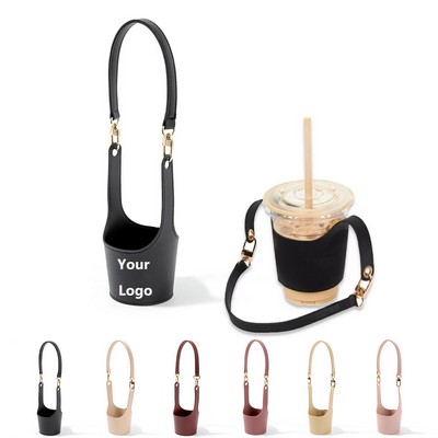 Pu Leather Cup Holder Sleeve With Adjustable Strap