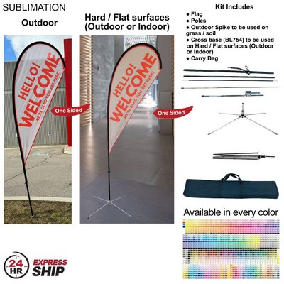 24Hr Express Ship- 9' Small Tear Drop Flag Kit, Full Color Graphics One Side, Outdoor & Indoor bases