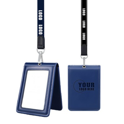 Genuine Leather ID Card Holder With Cord 4.4"× 3.1"