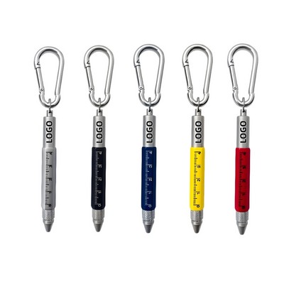 4" Multifunctional Ruler Metal Pen W/ Carabiner