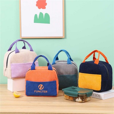 Corduroy Handheld Insulated Lunch Tote Bag