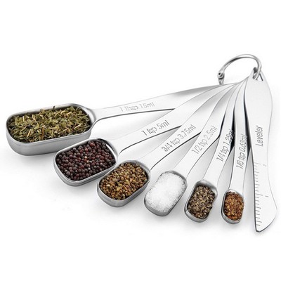 7 Piece Rectangular Stackable Metal Measuring Spoons & Leveler Set