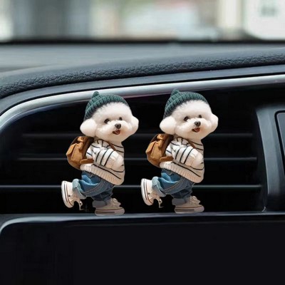 Teddy Dog Car Air Vent Clip Acrylic 2D Aesthetic Puppy Ornament Cute Teddy Interior Decor