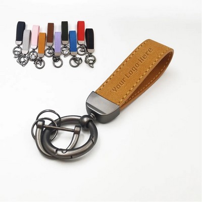 Debossed Suede Leather Key Ring
