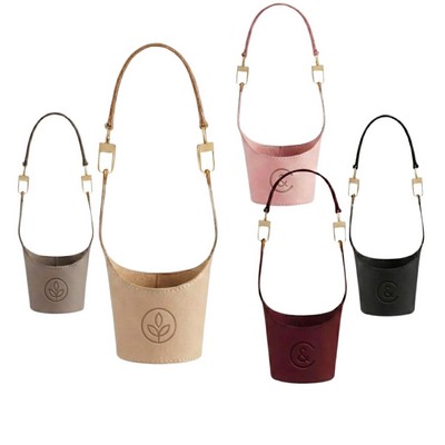 Luxury PU Leather Hands-Free Beverage Sleeve With Chain Strap