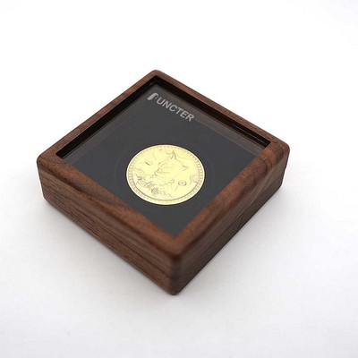 Black Walnut Wood Single Coin Storage Display Box W/ Window Cover