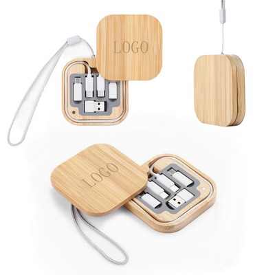 Bamboo Wood Data Cable Storage Set