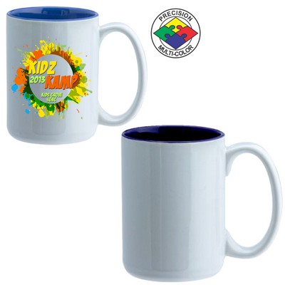 15 Oz. White & Cobalt Blue Two Tone El Grande Mug - Dishwasher Safe - Precision Spot Color