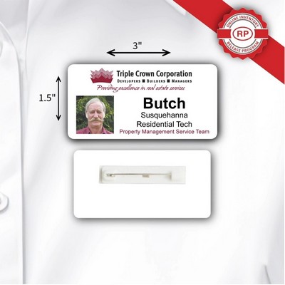 IdentityPro™ USA Made Photo ID Badge w/ Pin Fastener (1.5"x3") Rectangle