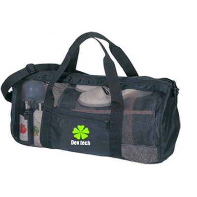 Mesh Roll Bag with Zippered Pockets and Shoulder Strap 20" x 10.5", Nylon Mesh