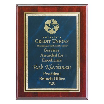 Plaque - 9"x12" Piano Wood Plaque w/ Blue Frosted Marble Plate (7"x10")