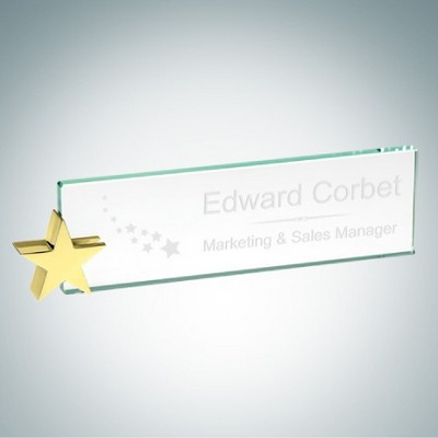 Jade Glass Nameplate w/ Star Brass Holder