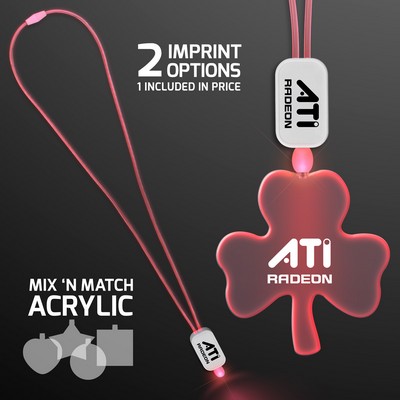 Neon Look Necklace Red LED Lanyards with Acrylic Shamrock Pendants - PRINTED