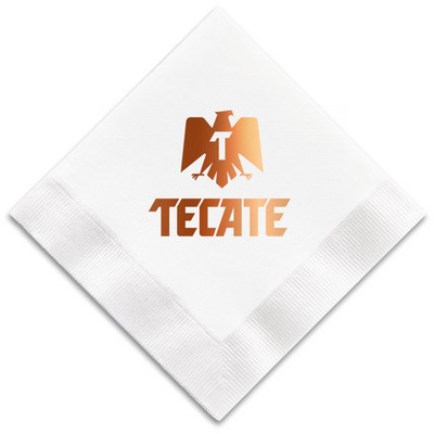 Foil Stamped 3-Ply White Beverage Napkin